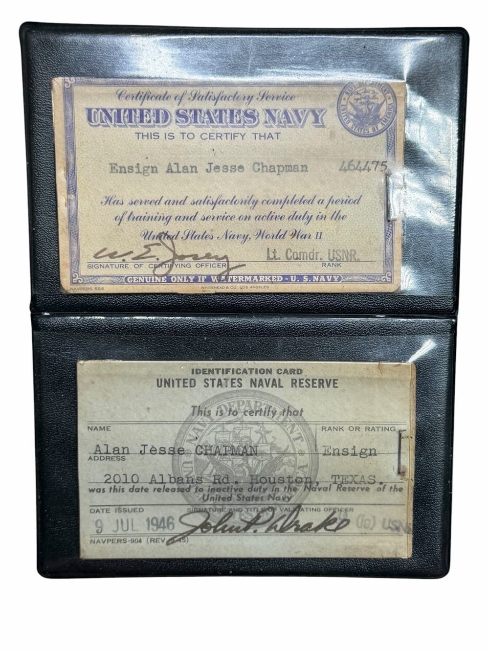 WWII U.S. Navy Reserve ID Card & Cert. of Satisfactory Service